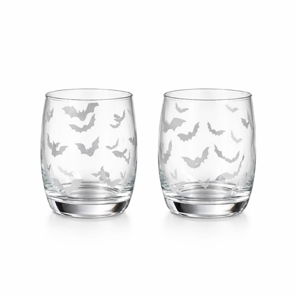 Halloween Bat Whiskey Glasses (Set of 2) | Spooky Barware  DRNKART STUDIOS
