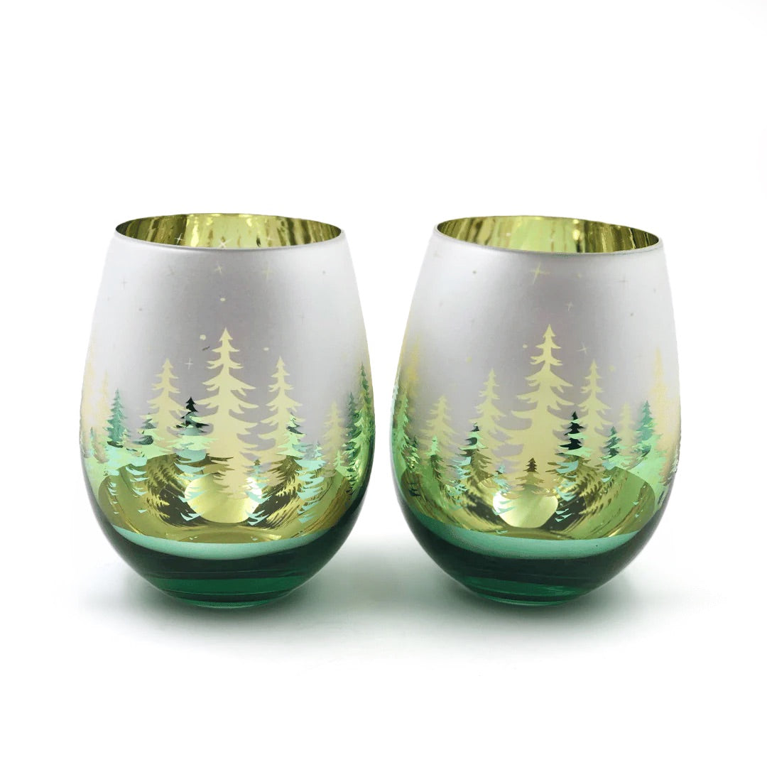 wine glass tree Green Pine Tree Stemless Wine Glasses