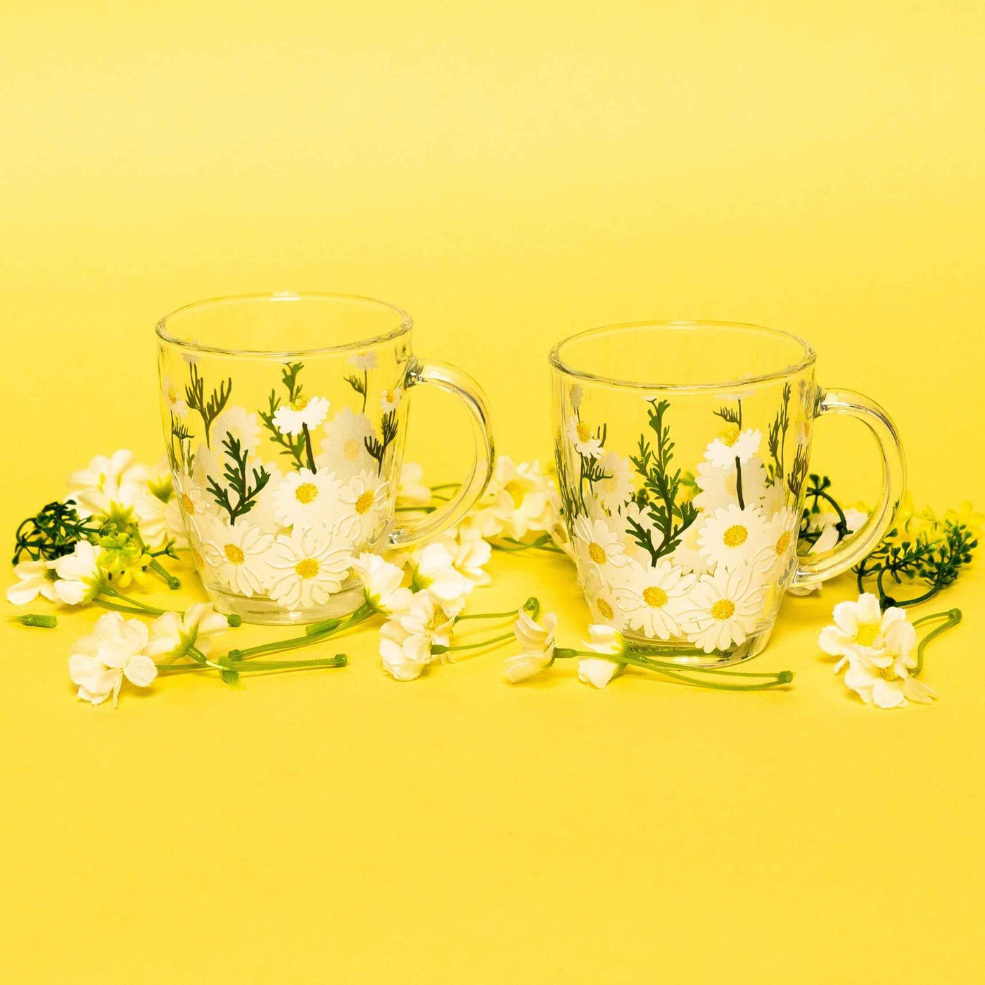 painted glass cups, painted glass mugs, daisy drinking glasses, clear glass cups, cute glass cups, aesthetic glass cups, glass mugs, glass coffee mugs, clear glass coffee mugs