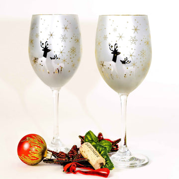 christmas painted wine glasses, fun wine glasses gifts, holiday glassware christmas, wine glass gift box,