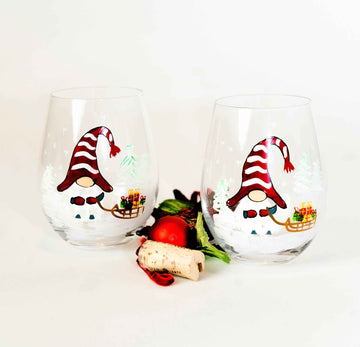Gnome Wine Glasses (Set of 2) | Painted Wine Glass | Christmas Wine Glasses | Winter Gnome | Gnome Gifts | Christmas Gnome | Christmas Gifts