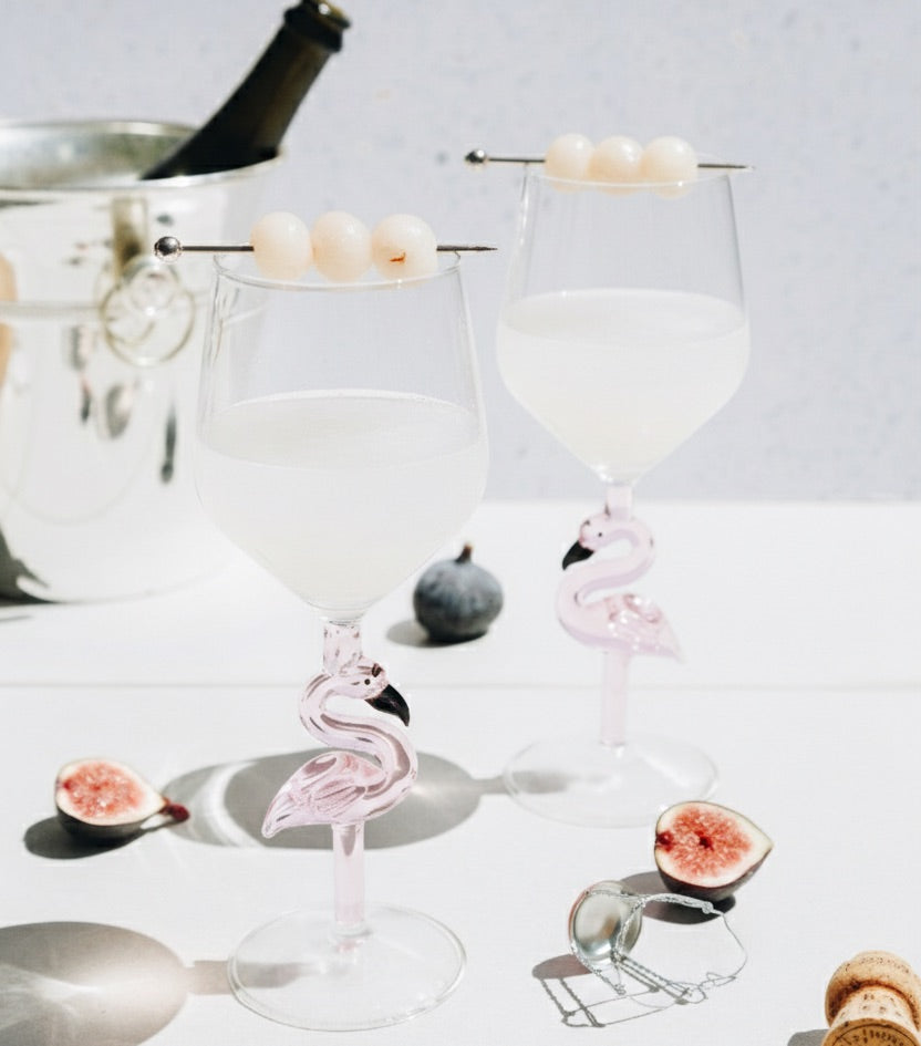 A Taste of Tropical Delight: The Irresistible Lychee Martini Recipe with Flamingo Wine Glasses