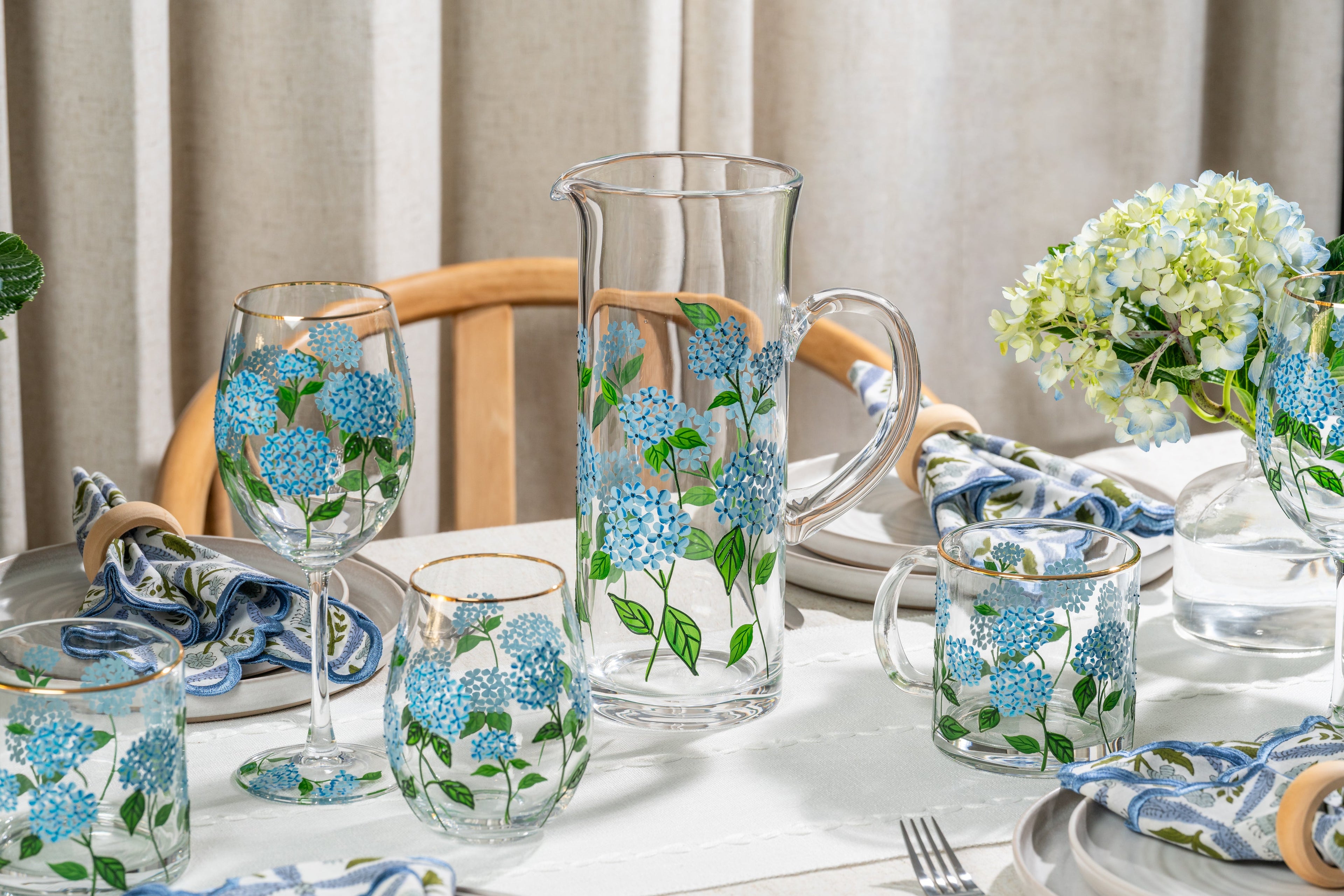 Painted Blue Hydrangea Glassware