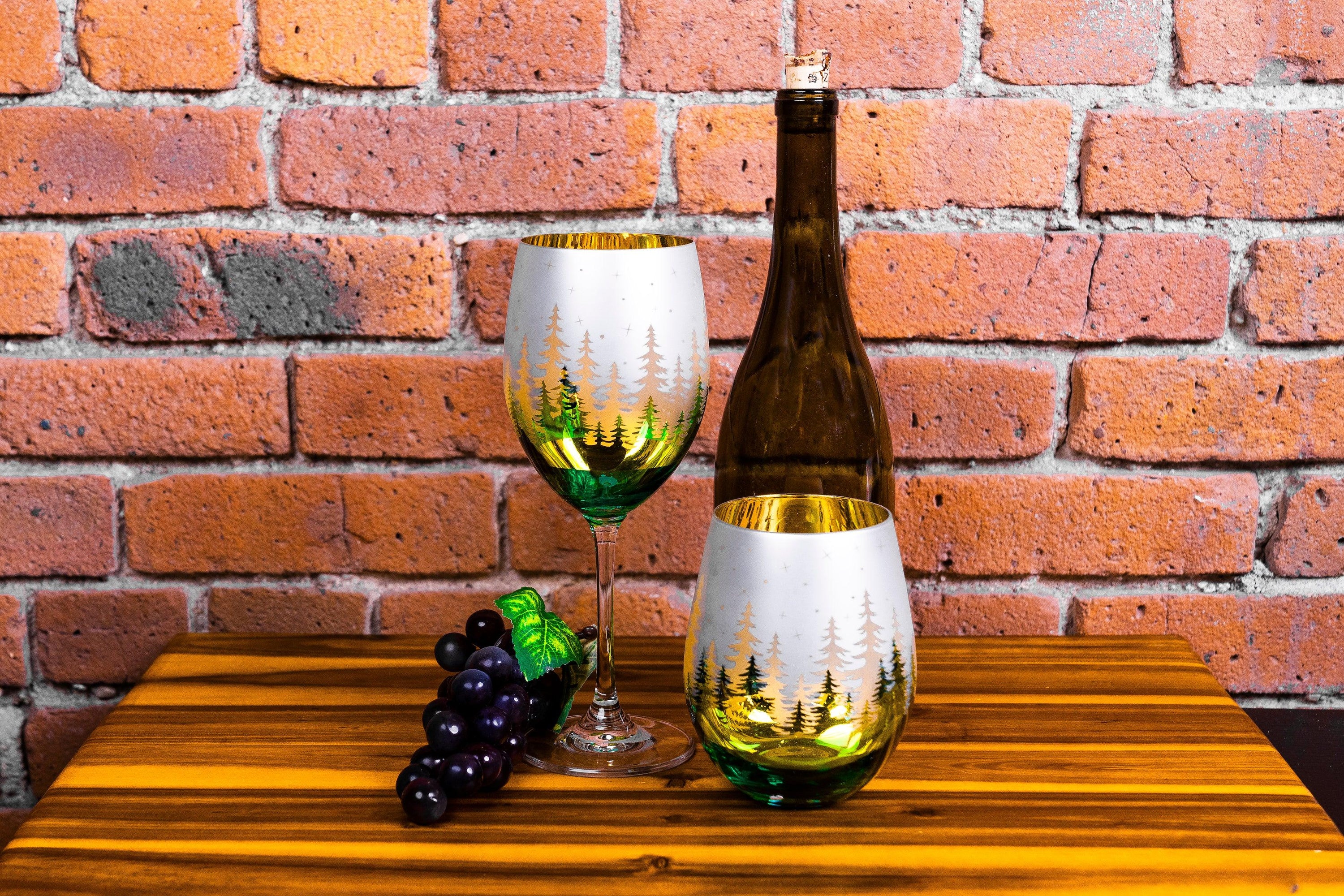 Green Christmas Wine Collection - Jersey Art Glass