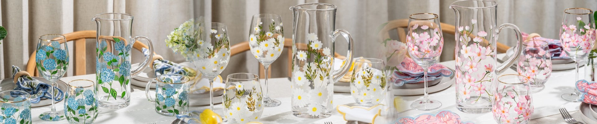 daisy drinking glasses, floral wine glasses, painted glass cups, daisy wine glass, stemless wine glasses, pretty wine glasses, unique wine glasses, best stemless wine glasses