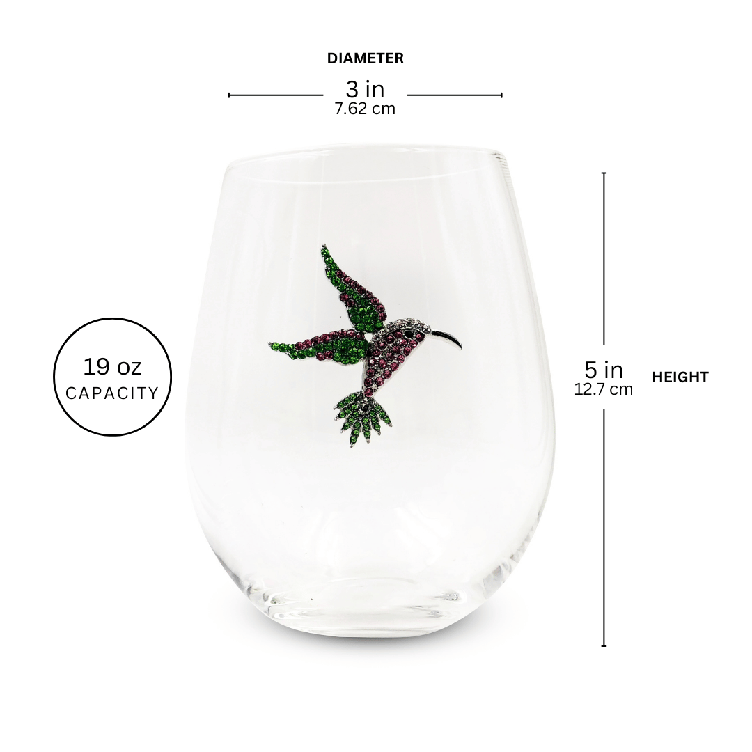 Jeweled Hummingbird Stemless Wine Glass