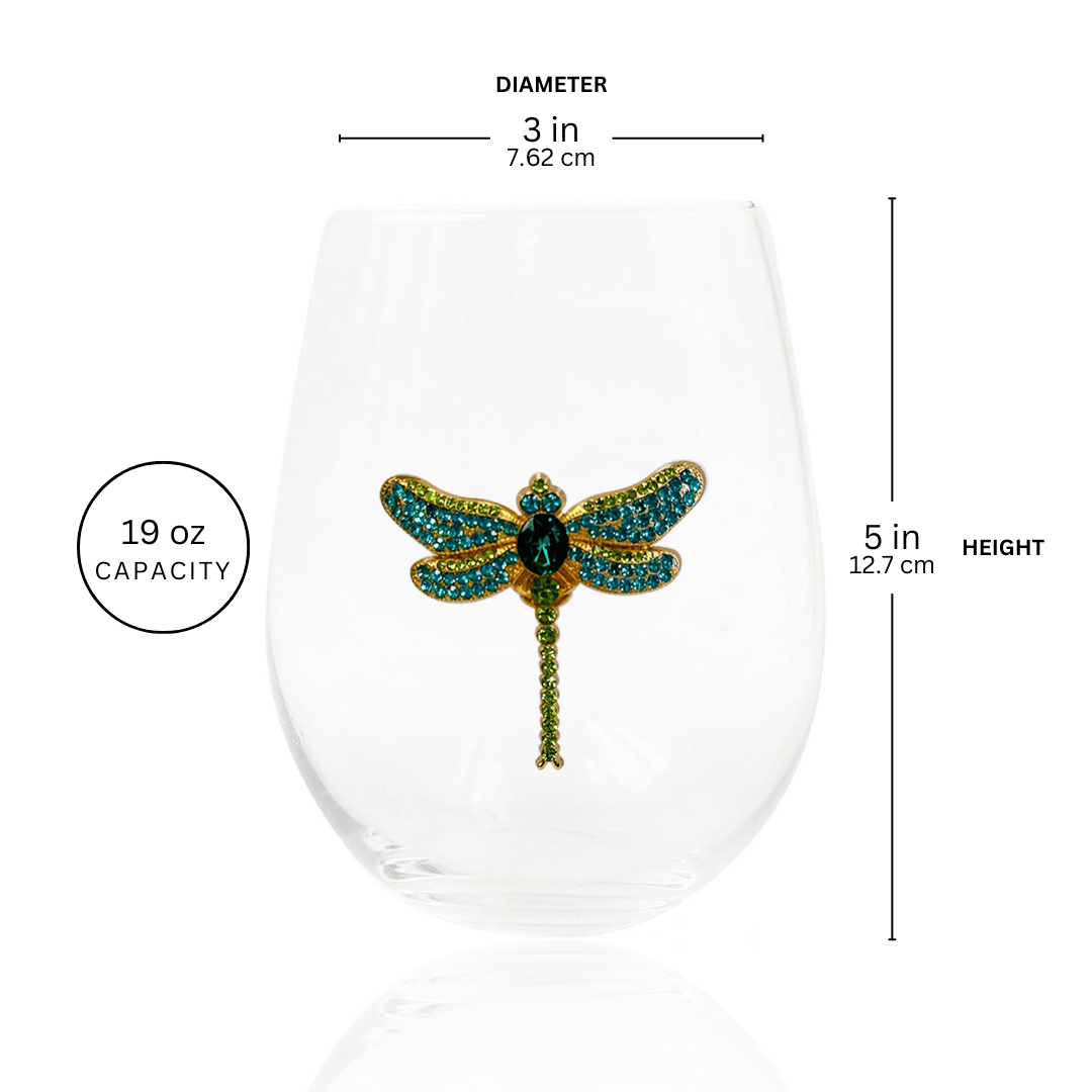 Jeweled Dragon Fly Stemless Wine Glasses
