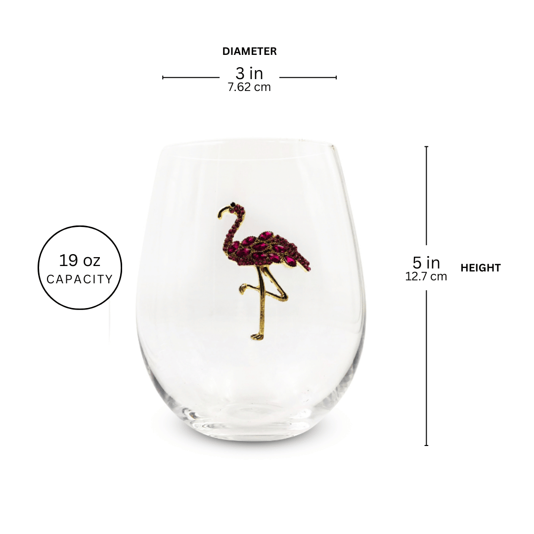 Jeweled Flamingo Stemless Wine Glasses