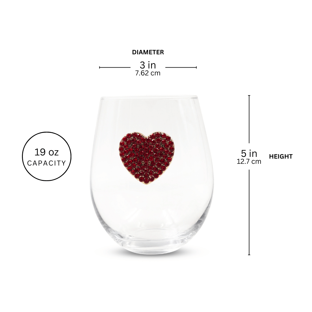 Jeweled Heart Stemless Wine Glass