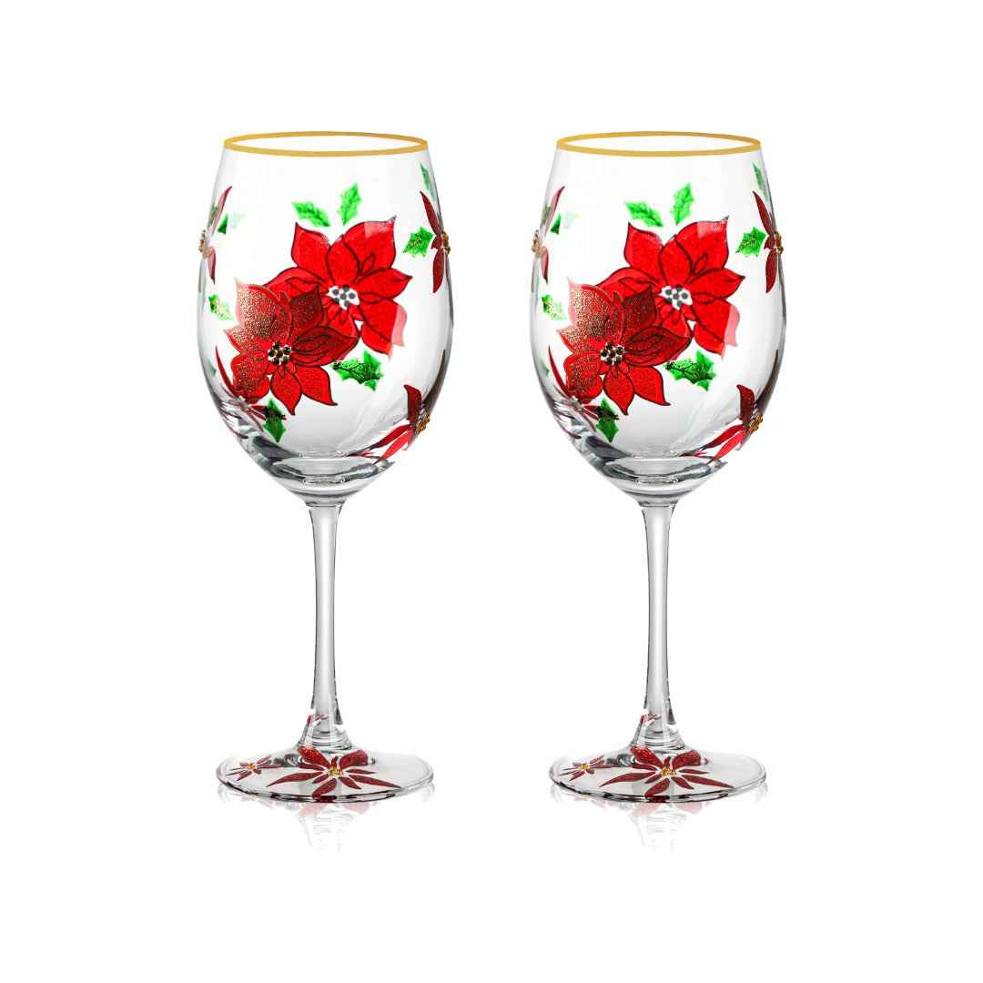 Christmas Poinsettia Wine Glasses