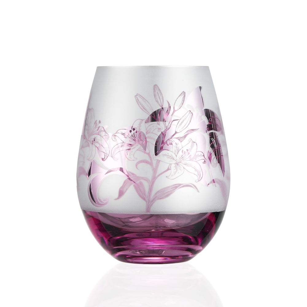 Purple Lillies Stemless Wine Glasses