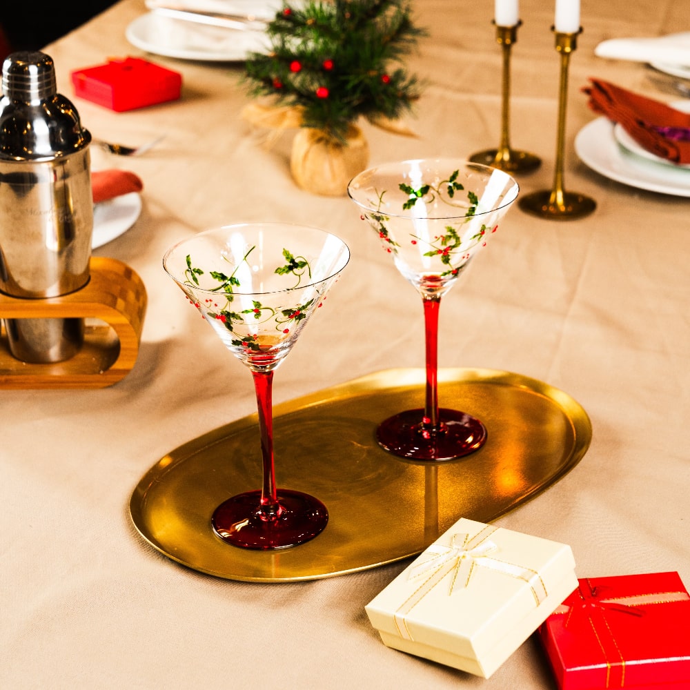 Christmas Holly Martini Glasses