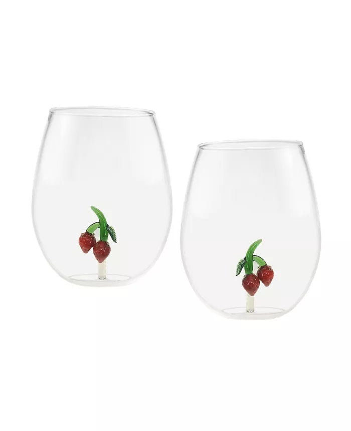3D Strawberry Stemless Wine Glasses