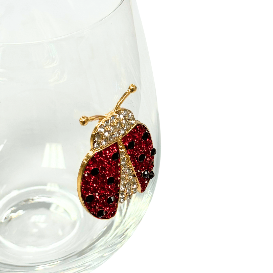 Jeweled Lady Bug Stemless Wine Glasses