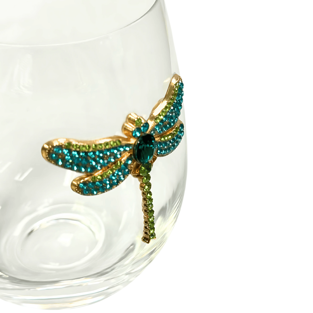 Jeweled Dragon Fly Stemless Wine Glasses