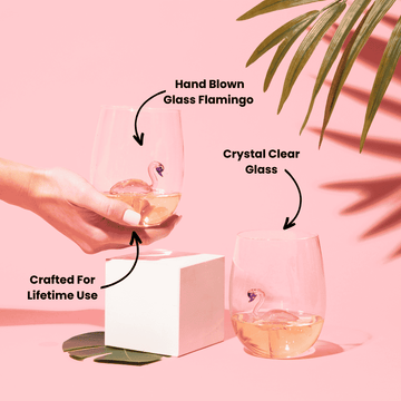 flamingo stemless wine glasses, flamingo glass, flamingo glasses, flamingo glassware, flamingo wine glass, flamingo glass cup, flamingo wine, hand blown wine glass, stemless wine glass, wine glass gift box