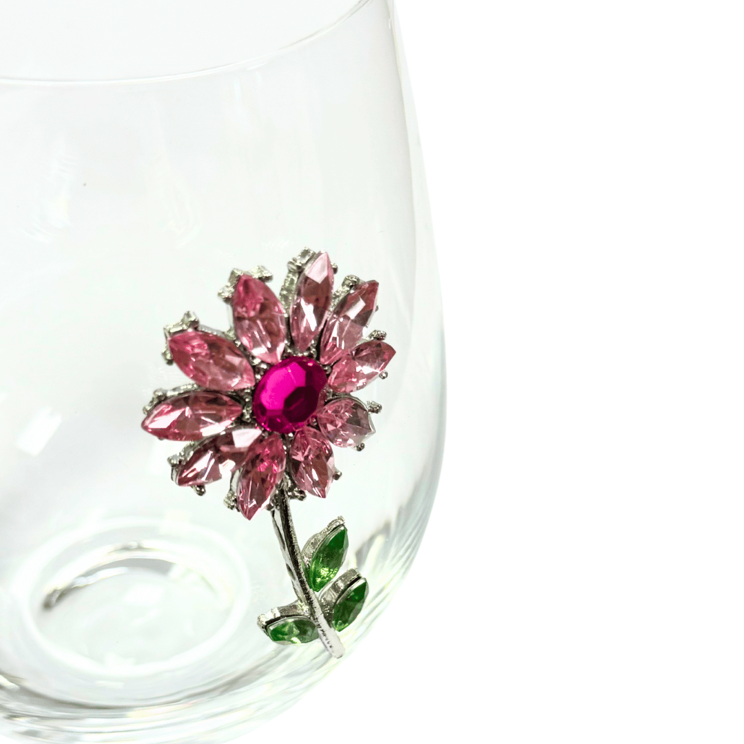 Jeweled Flower Stemless Wine Glasses