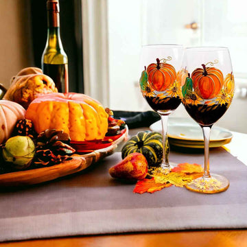 Thanksgiving Wine Glasses (Set of 2) | Thanksgiving Decorations for Table | Fall Wedding Decor | Fall Centerpiece | Pumpkin Mug |