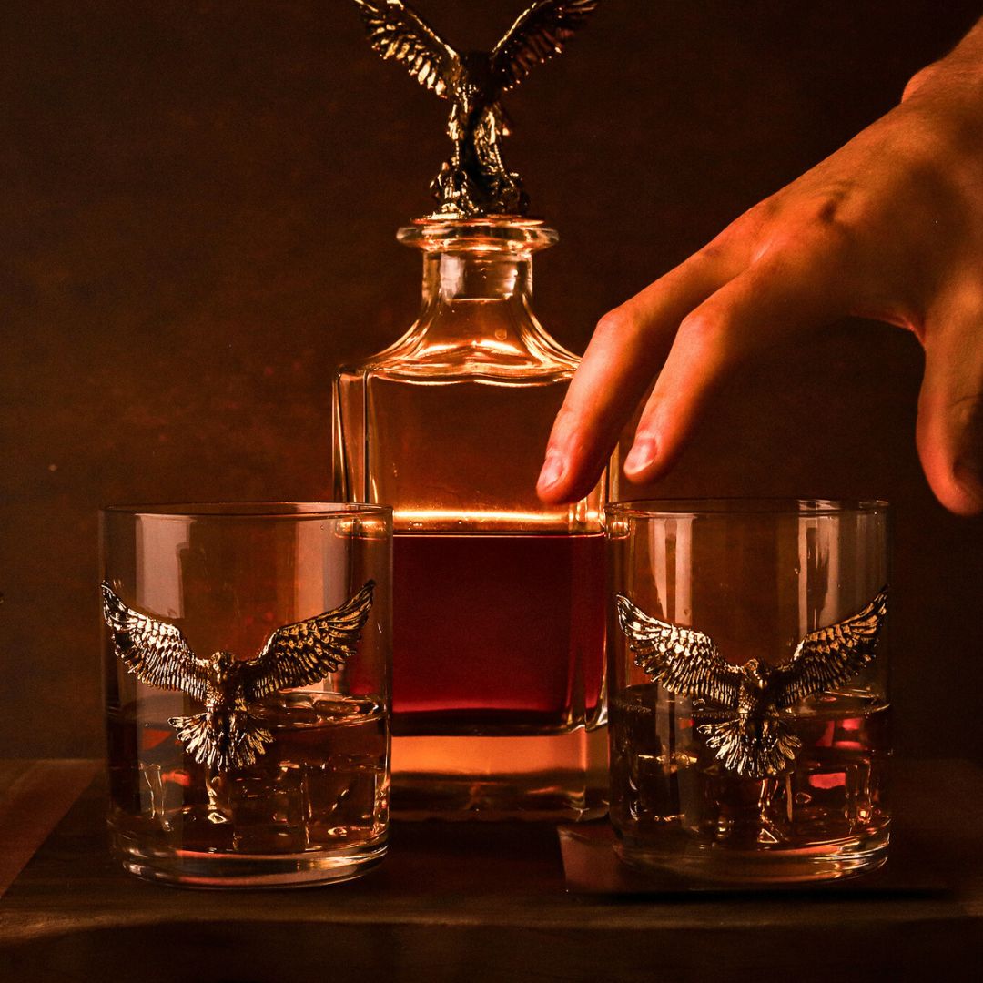 Gold Eagle Decanter & Whiskey Glass Set
