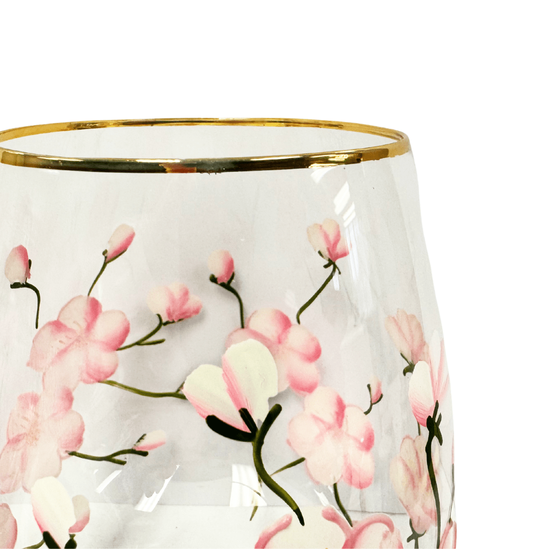 Painted Cherry Blossom Stemless Wine Glasses