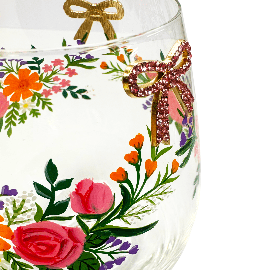 Floral & Bowtie Wine Glass