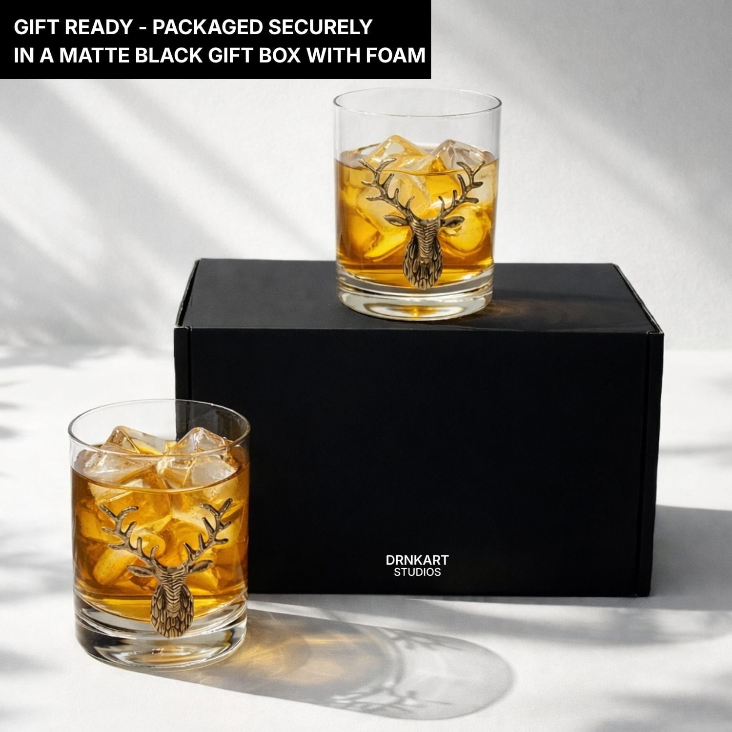 Gold Stag Deer Whiskey Glasses
