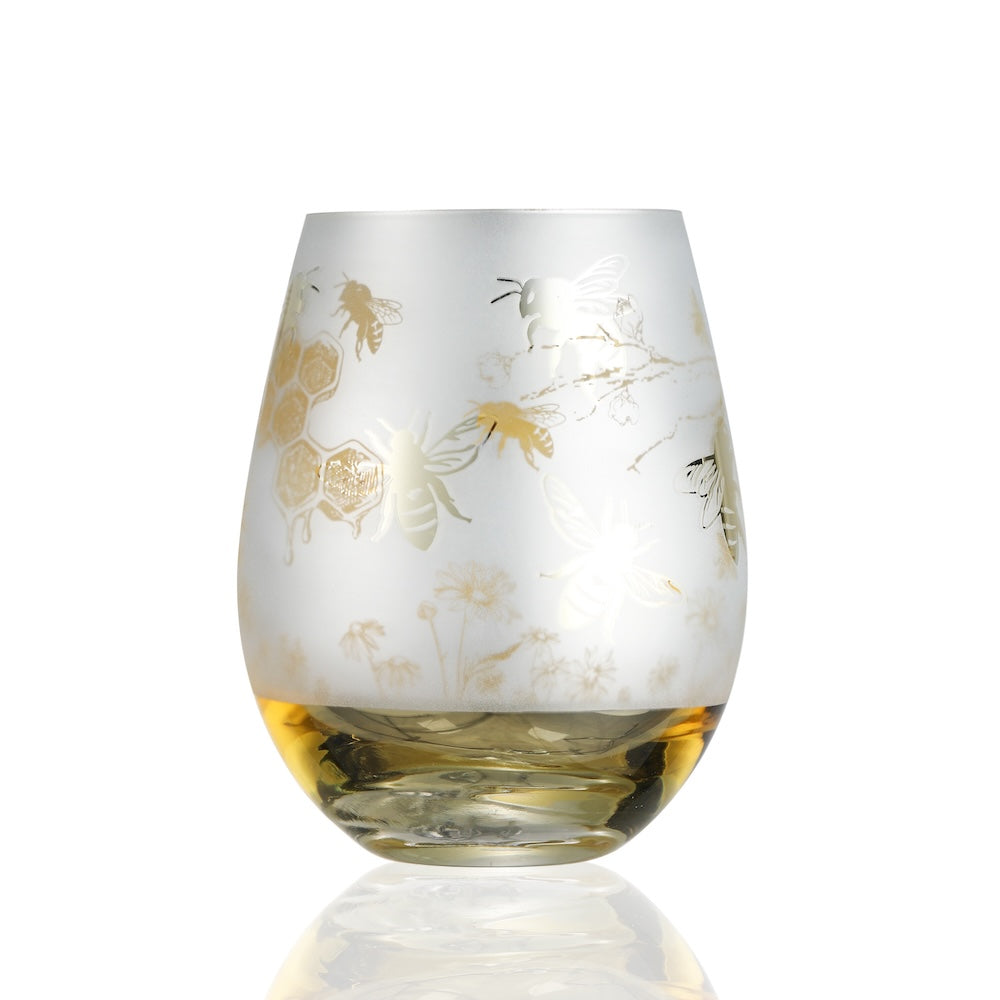 Yellow Bee Stemless Wine Glasses