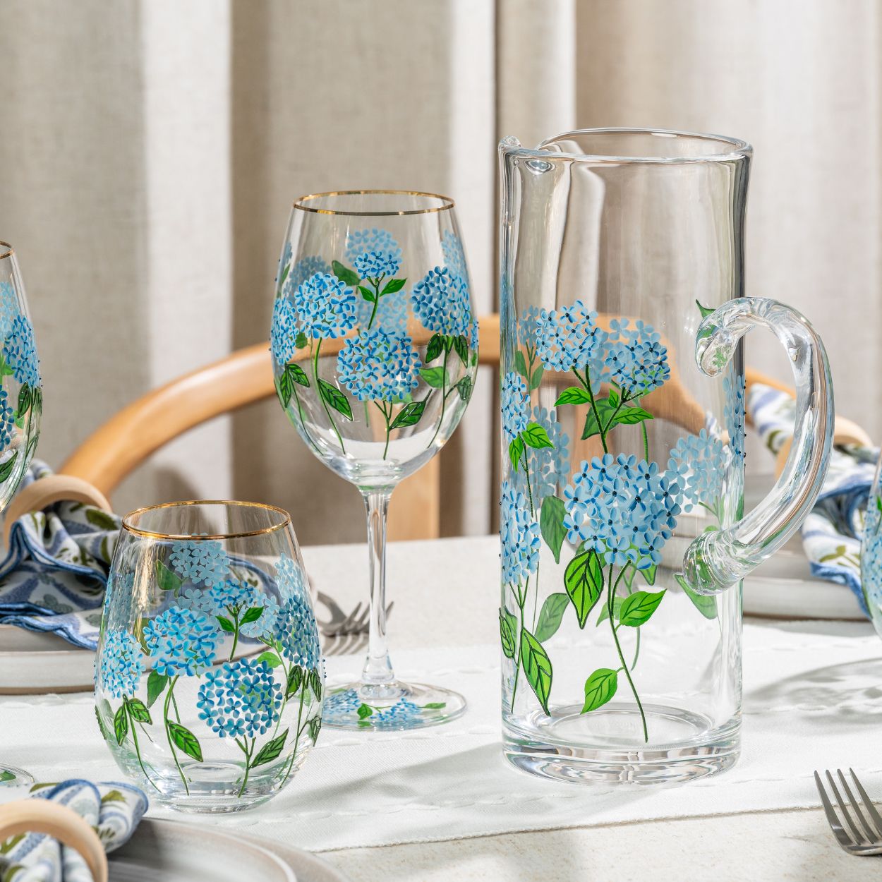 Painted Blue Hydrangea Pitcher
