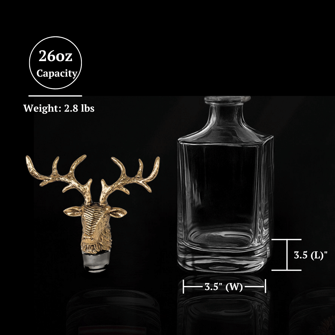 Gold Stag Deer Decanter & Whiskey Glass Set
