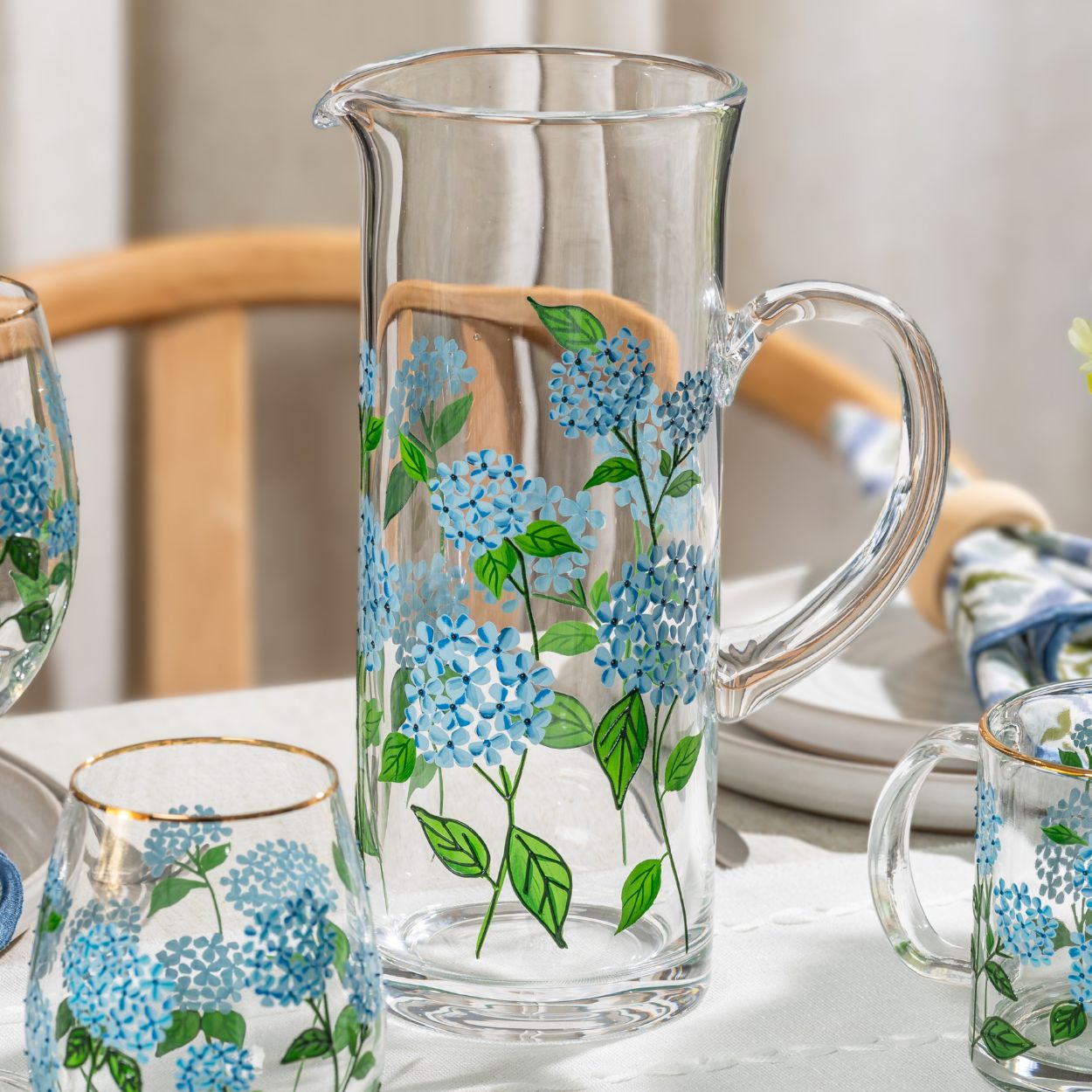 Painted Blue Hydrangea Pitcher