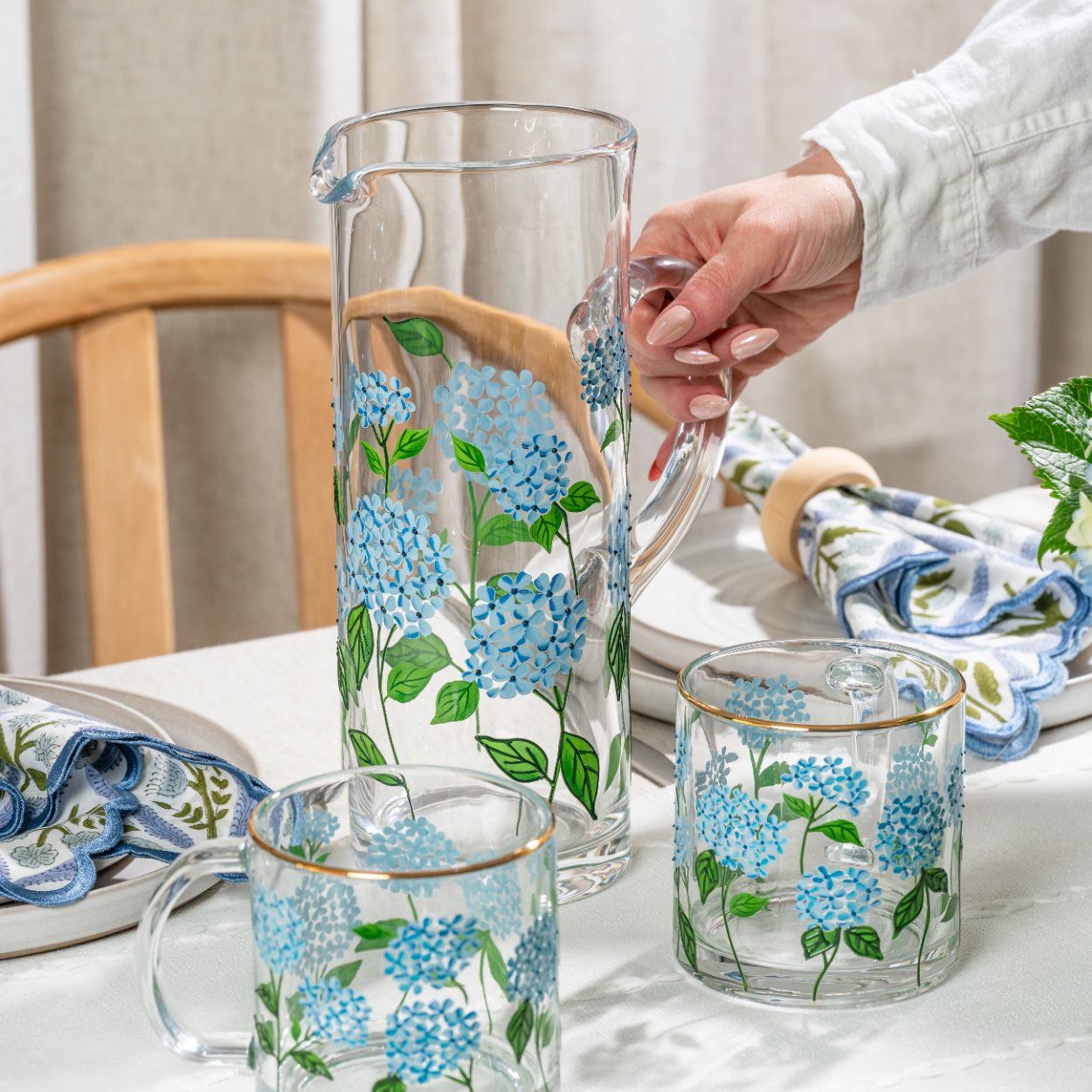 Painted Blue Hydrangea Pitcher