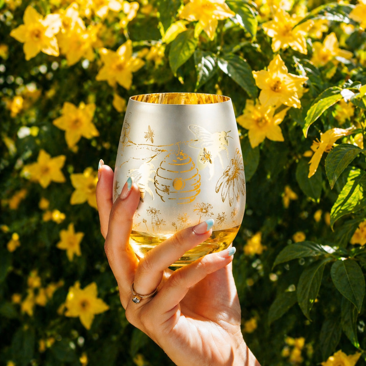 Yellow Bee Stemless Wine Glasses