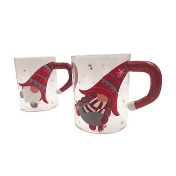 Christmas Coffee Mug (Set of 2) | Painted Gnome Glass Coffee Mug Designs | Gnome Mug | Coffee Bar Decor | Winter Gnome | Espresso Cups |