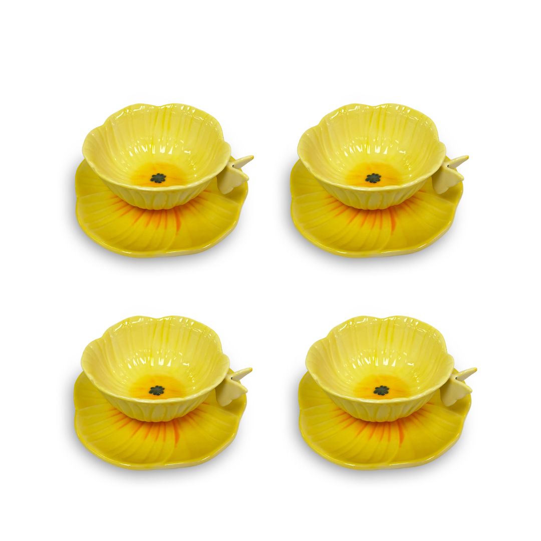 Yellow Butterfly Pansy Cup & Saucer Set