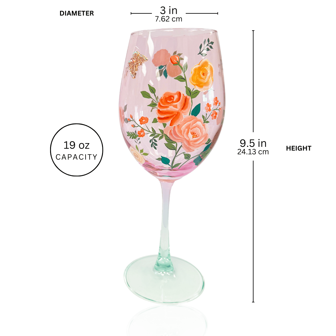 Pink Floral & Jeweled Butterfly Wine Glasses