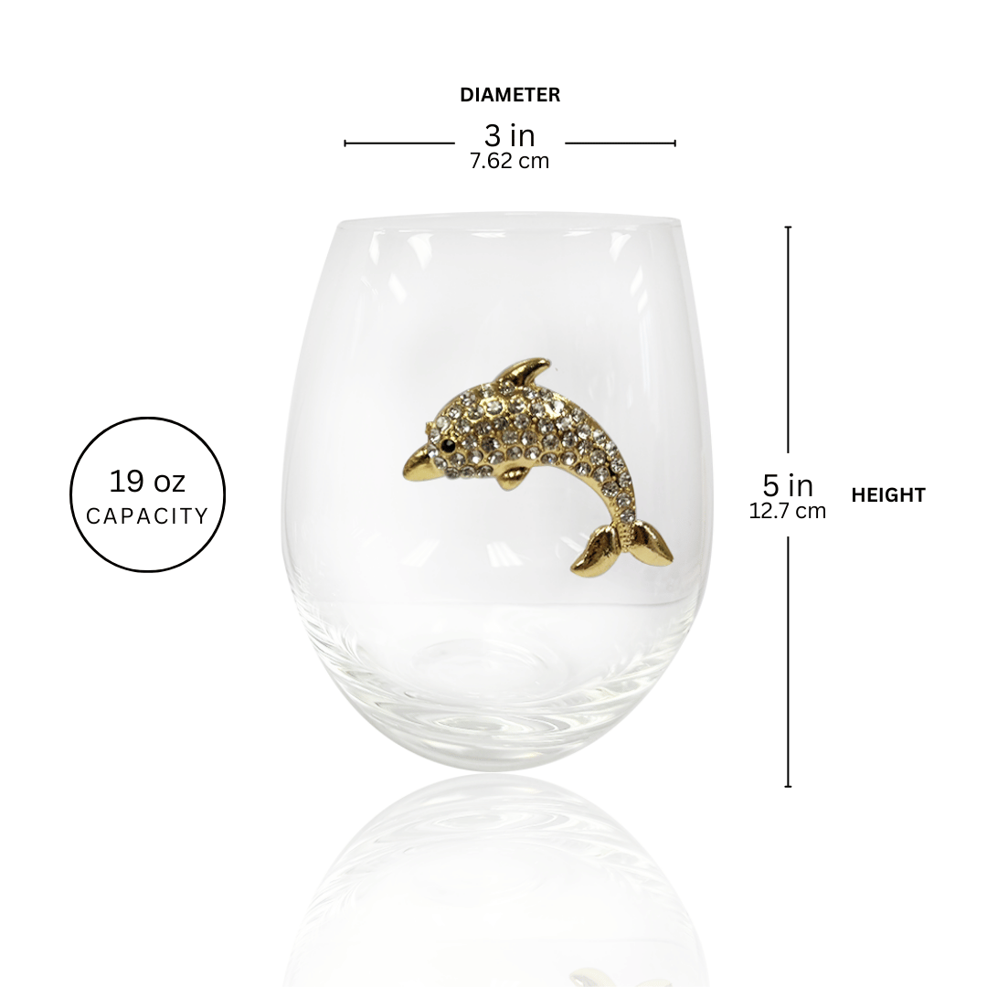 Jeweled Dolphin Stemless Wine Glasses