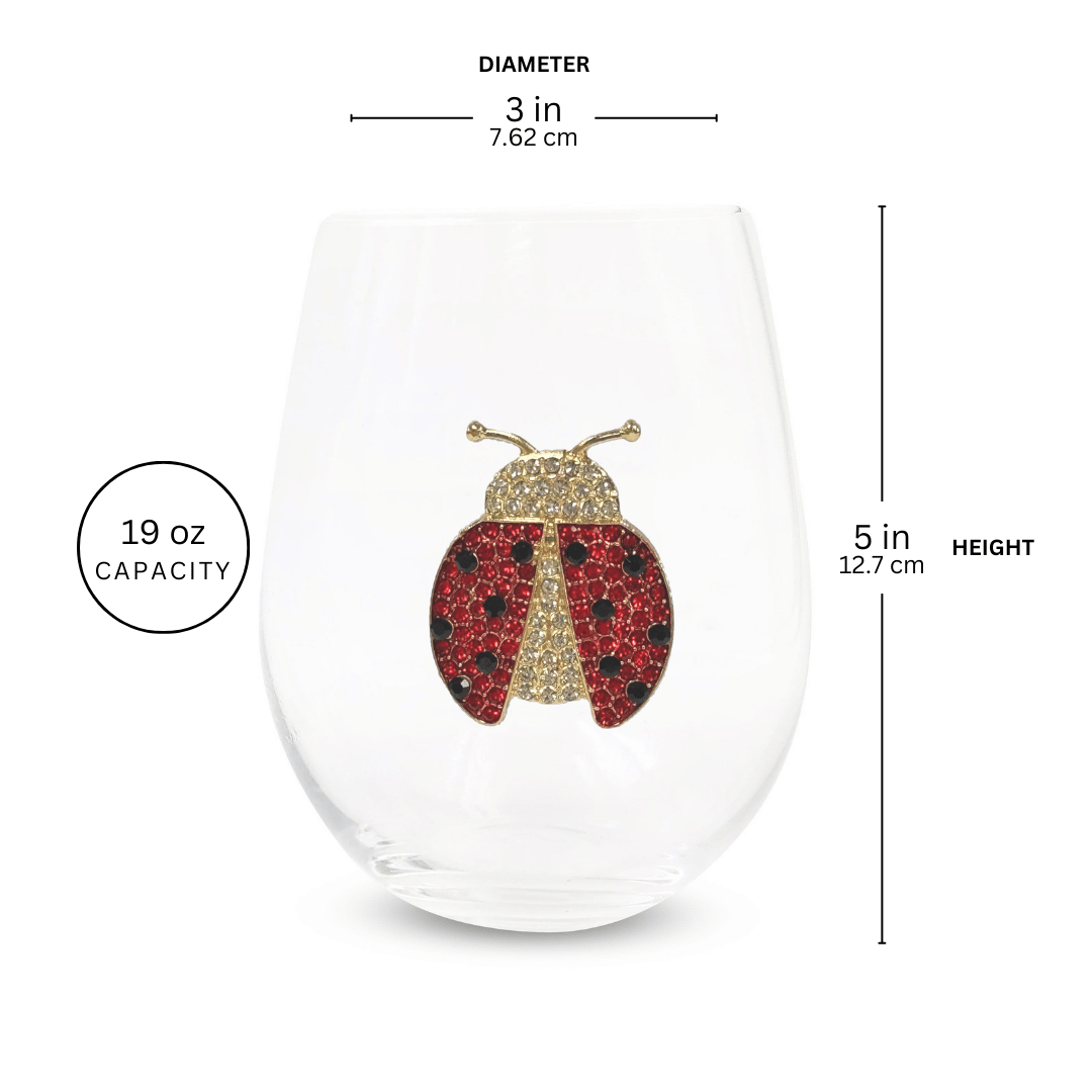 Jeweled Lady Bug Stemless Wine Glasses