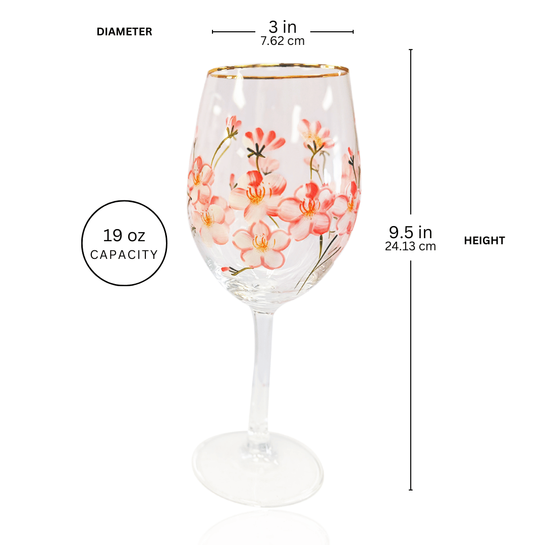 Painted Cherry Blossom Wine Glass