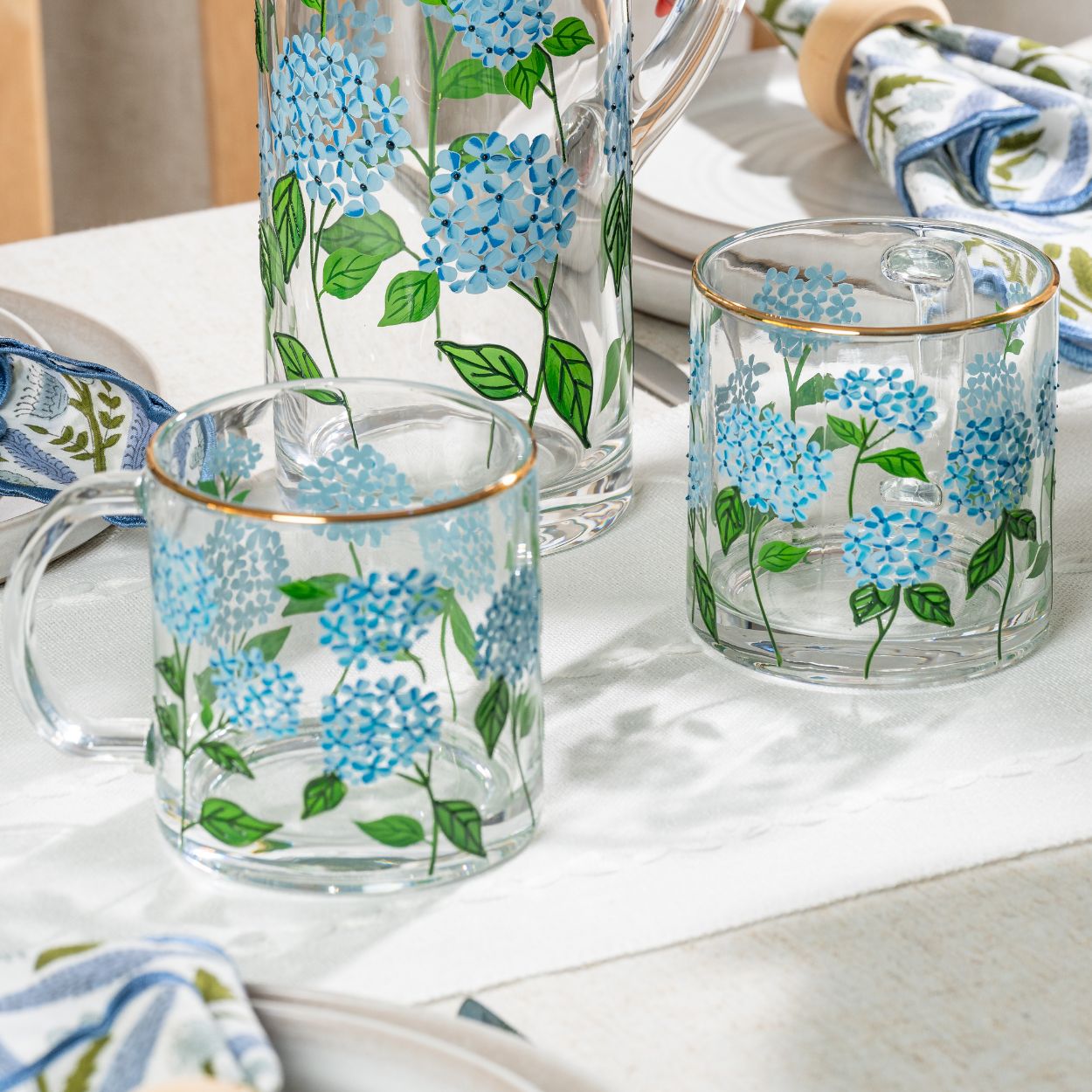 Painted Blue Hydrangea Mugs