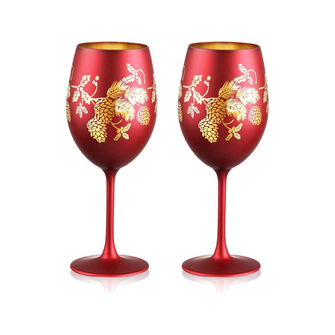 Red Pine Cone Wine Glasses