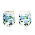 Painted Blue Hydrangea Stemless Wine Glasses