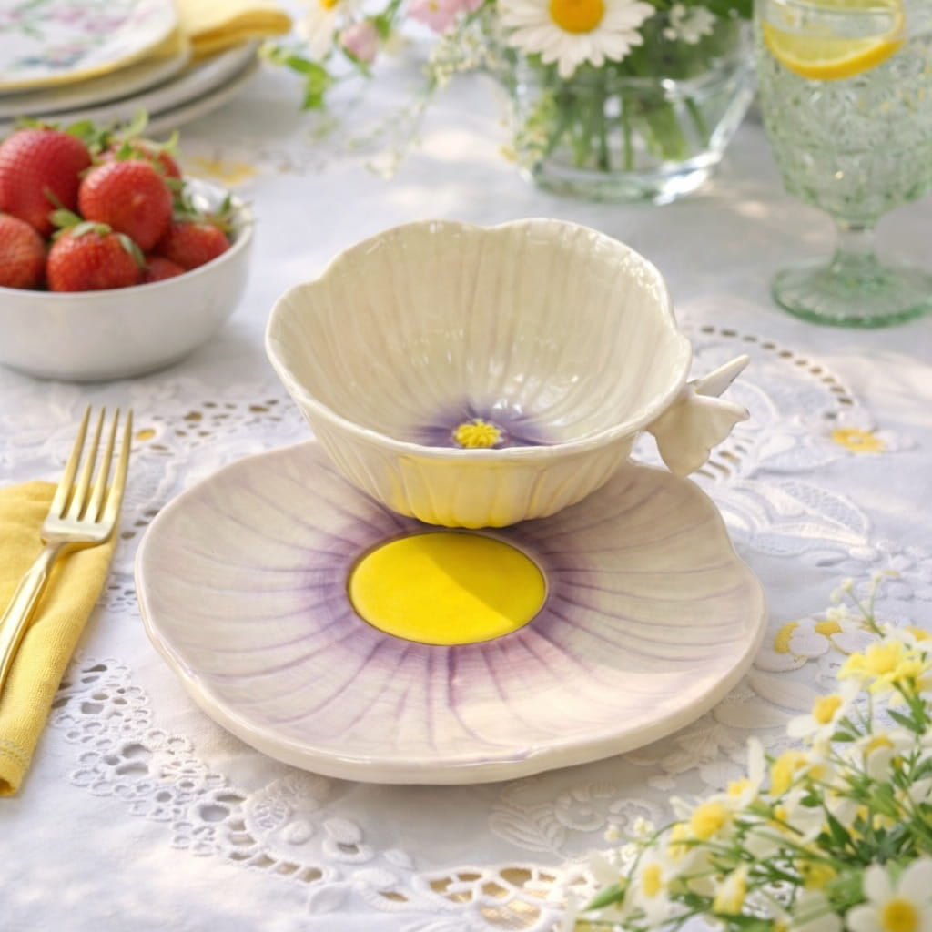Purple Butterfly Pansy Cup & Saucer Set