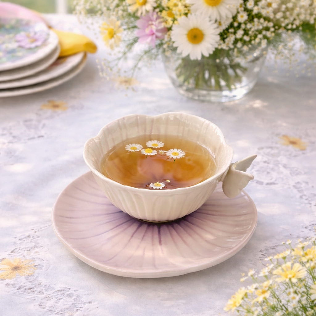 Purple Butterfly Pansy Cup & Saucer Set