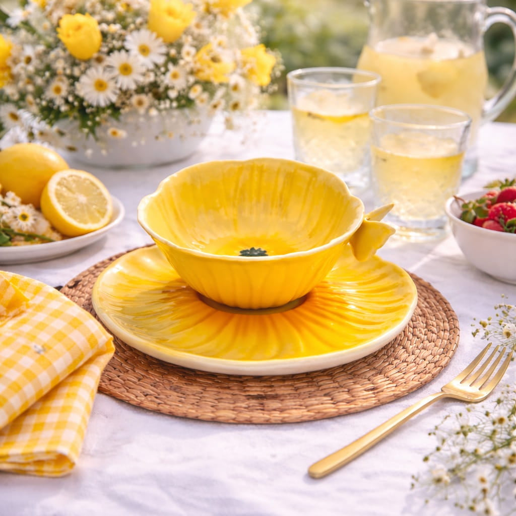 Yellow Butterfly Pansy Cup & Saucer Set