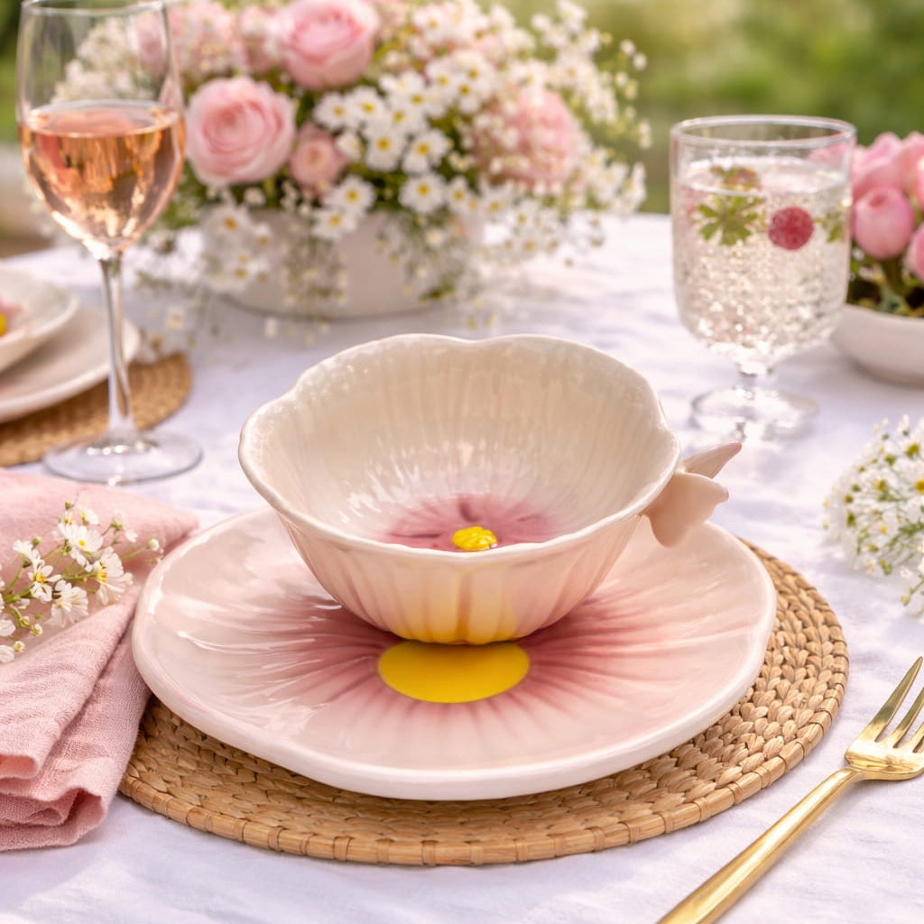 Pink Butterfly Pansy Cup & Saucer Set