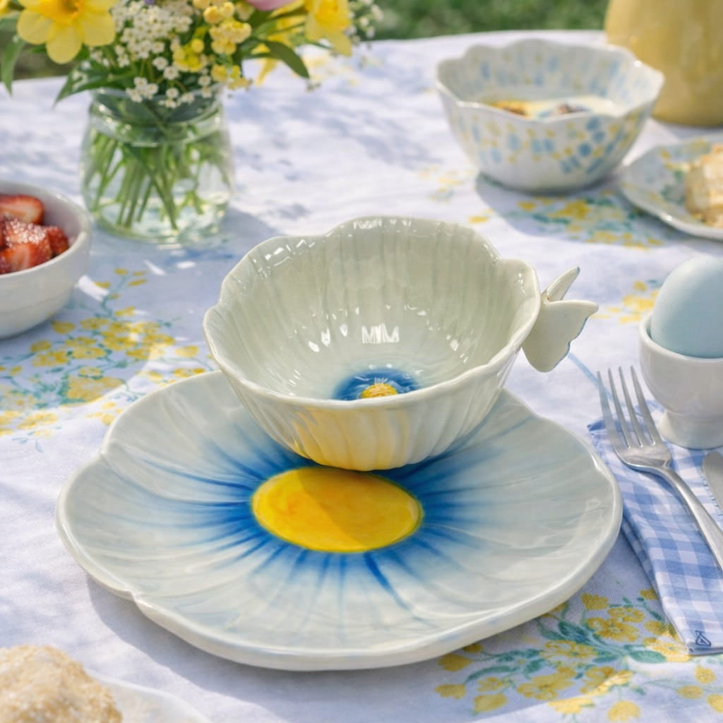 Blue Butterfly Pansy Cup & Saucer Set