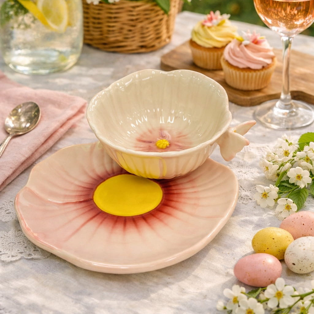 Pink Butterfly Pansy Cup & Saucer Set