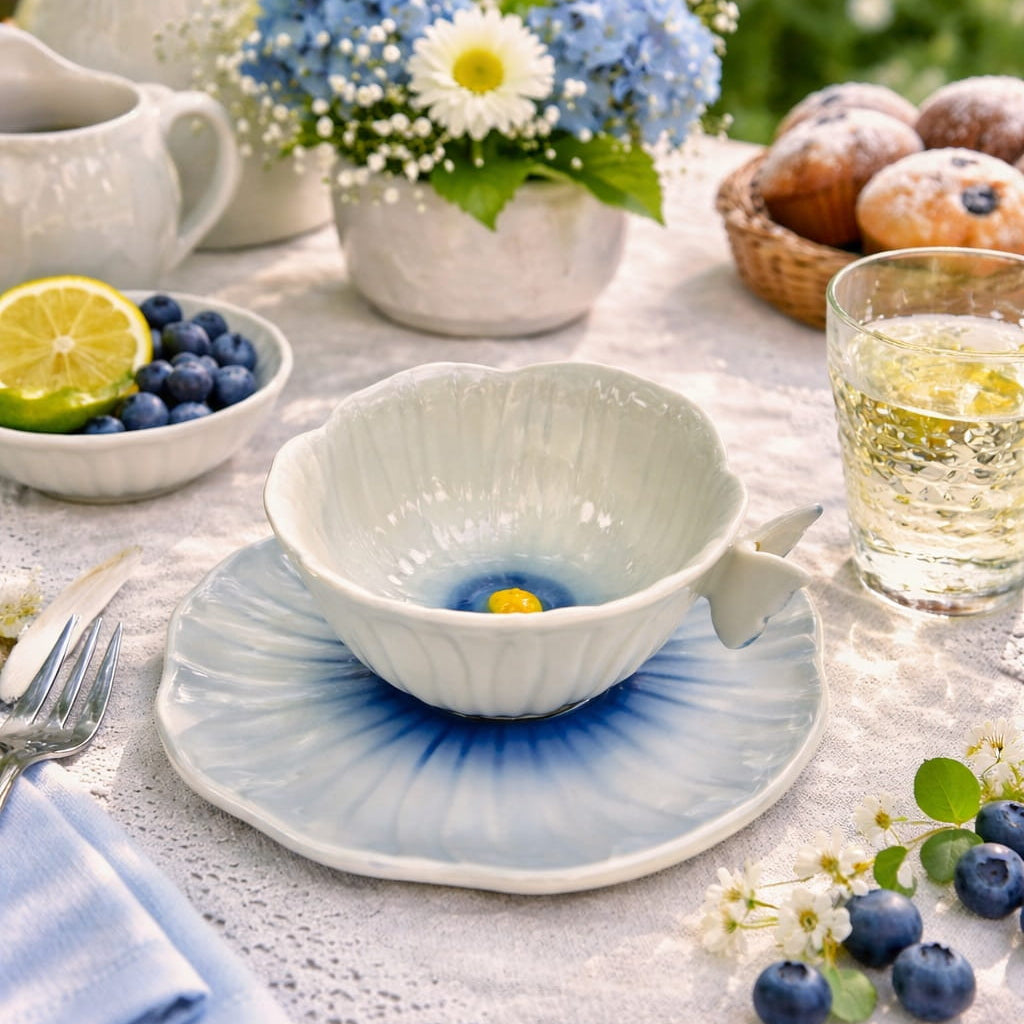 Blue Butterfly Pansy Cup & Saucer Set