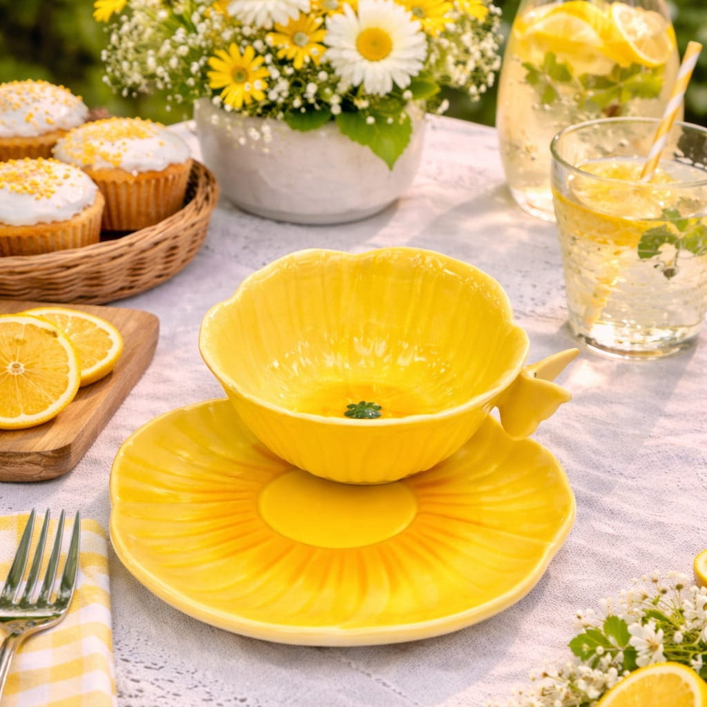 Yellow Butterfly Pansy Cup & Saucer Set