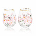 Painted Cherry Blossom Stemless Wine Glasses